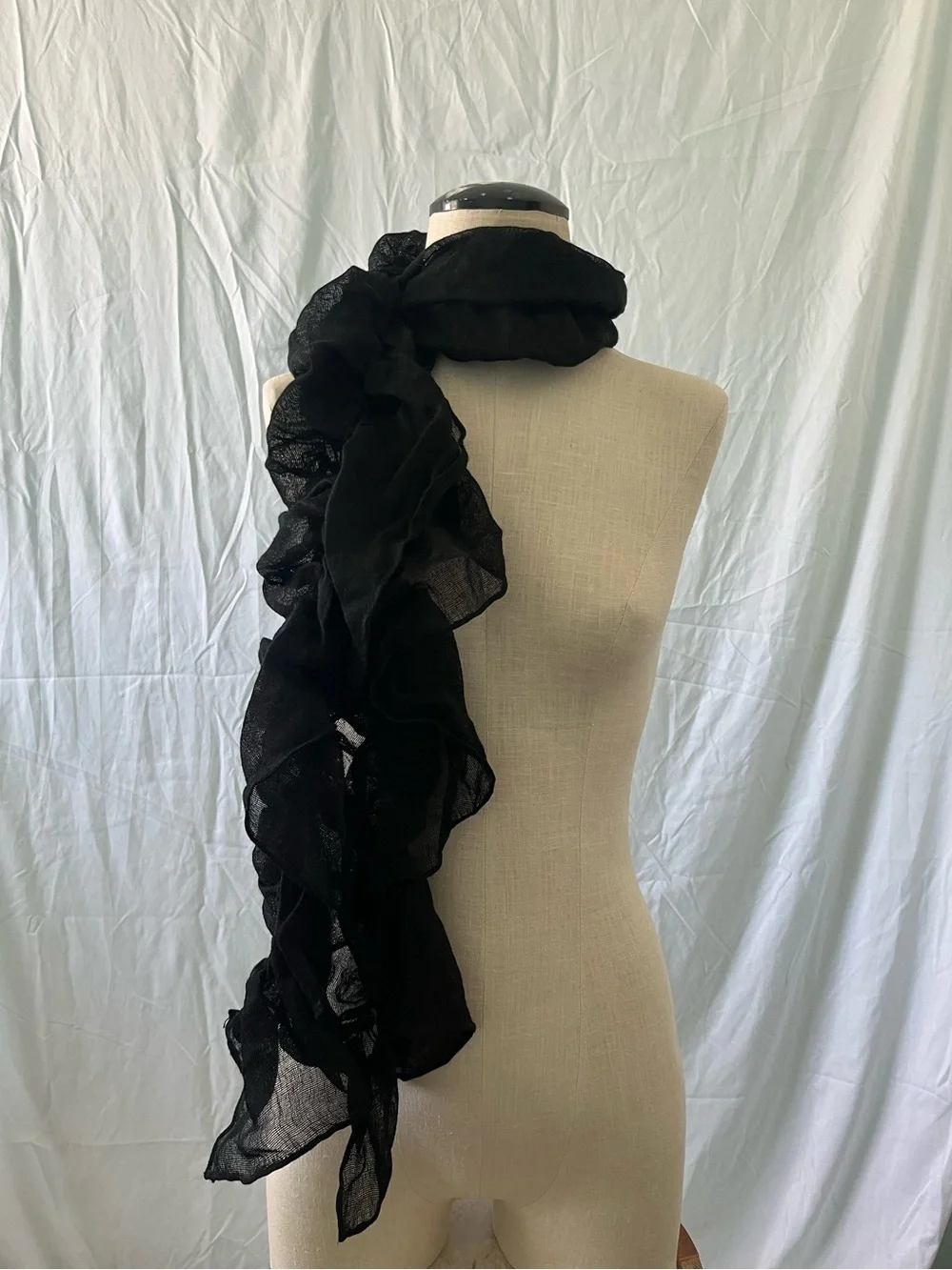 Italian 100% Wool Black Asymmetrical Scarf Neck Wrap Y2K vintage